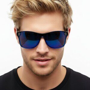 NEW MENS BioHazard TIGER Retro Mirrored Edgy Iconic Sunglasses Blue NWT